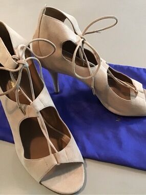 Aquazzura Nude Suede Lace-Up Open-Toe Stilettos